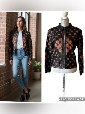 Stillman Studio Leather Patchwork Mesh Statement Jacket Black Brown Size M
